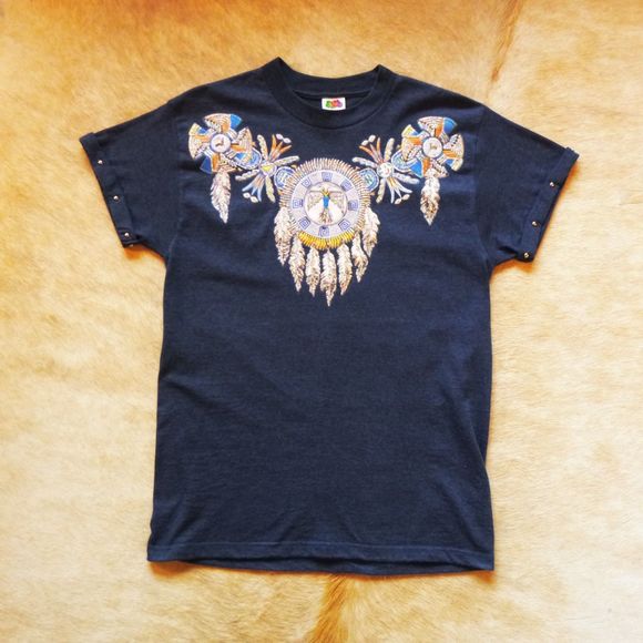 Vtg Native American Shirt Sz Med Handmade Fruit Loom Dreamcatcher Eagle Feather - Picture 1 of 10